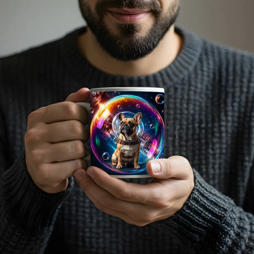 French Bulldog Astronaut Floating in Space Bubble – Mugs