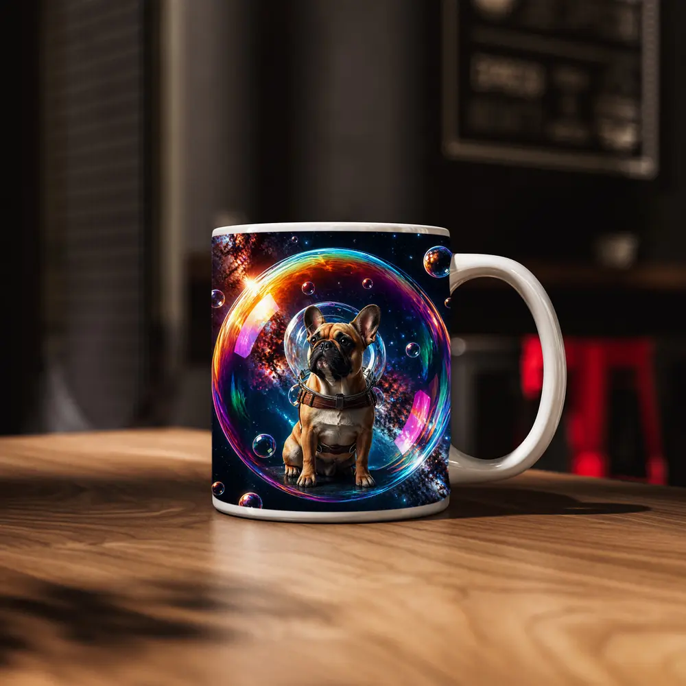 French Bulldog Astronaut Floating in Space Bubble – Mugs