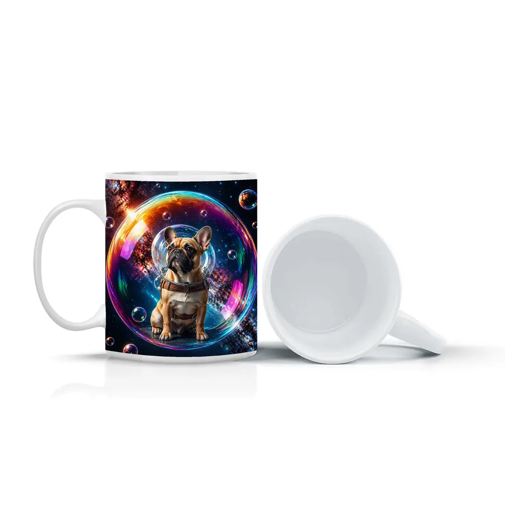 French Bulldog Astronaut Floating in Space Bubble – Mugs