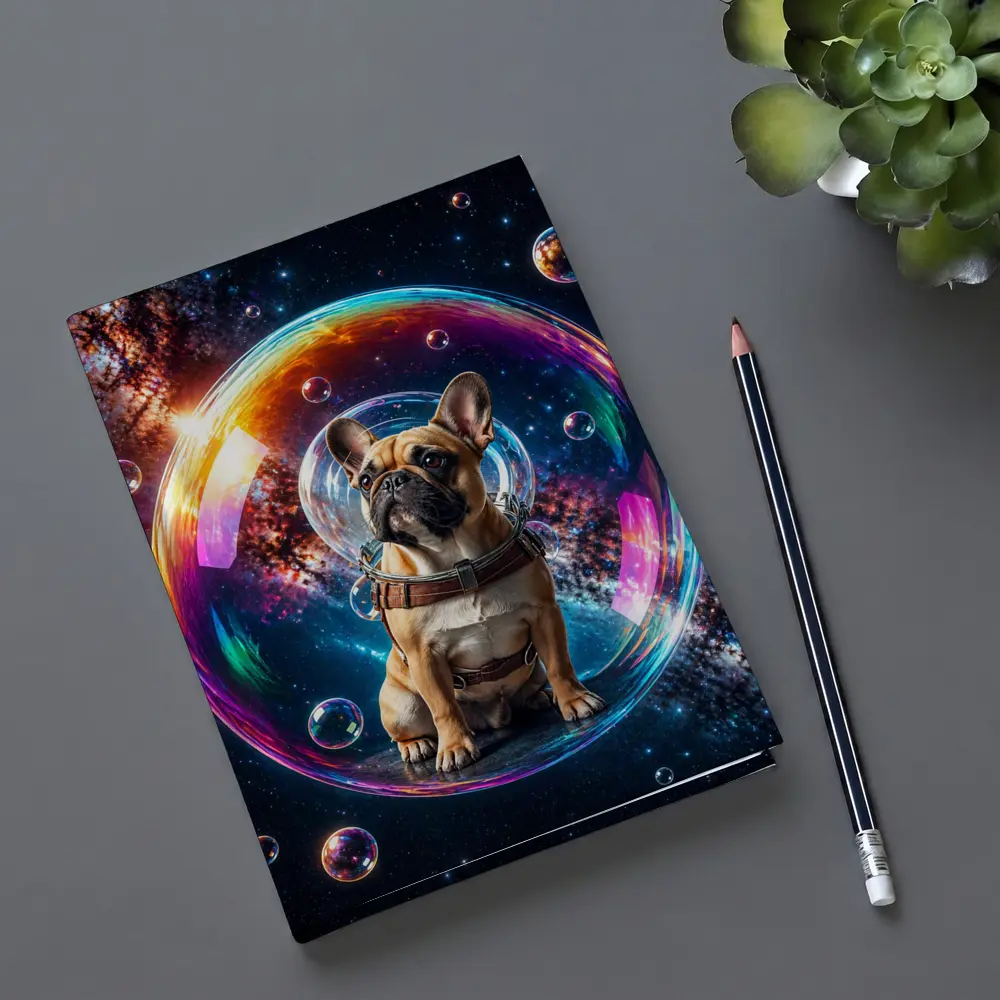 French Bulldog Astronaut Floating in Space Bubble – Notebooks