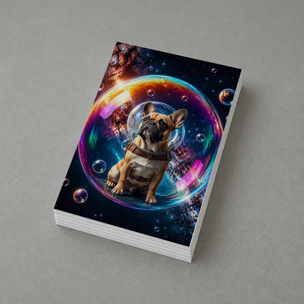 French Bulldog Astronaut Floating in Space Bubble – Postcards