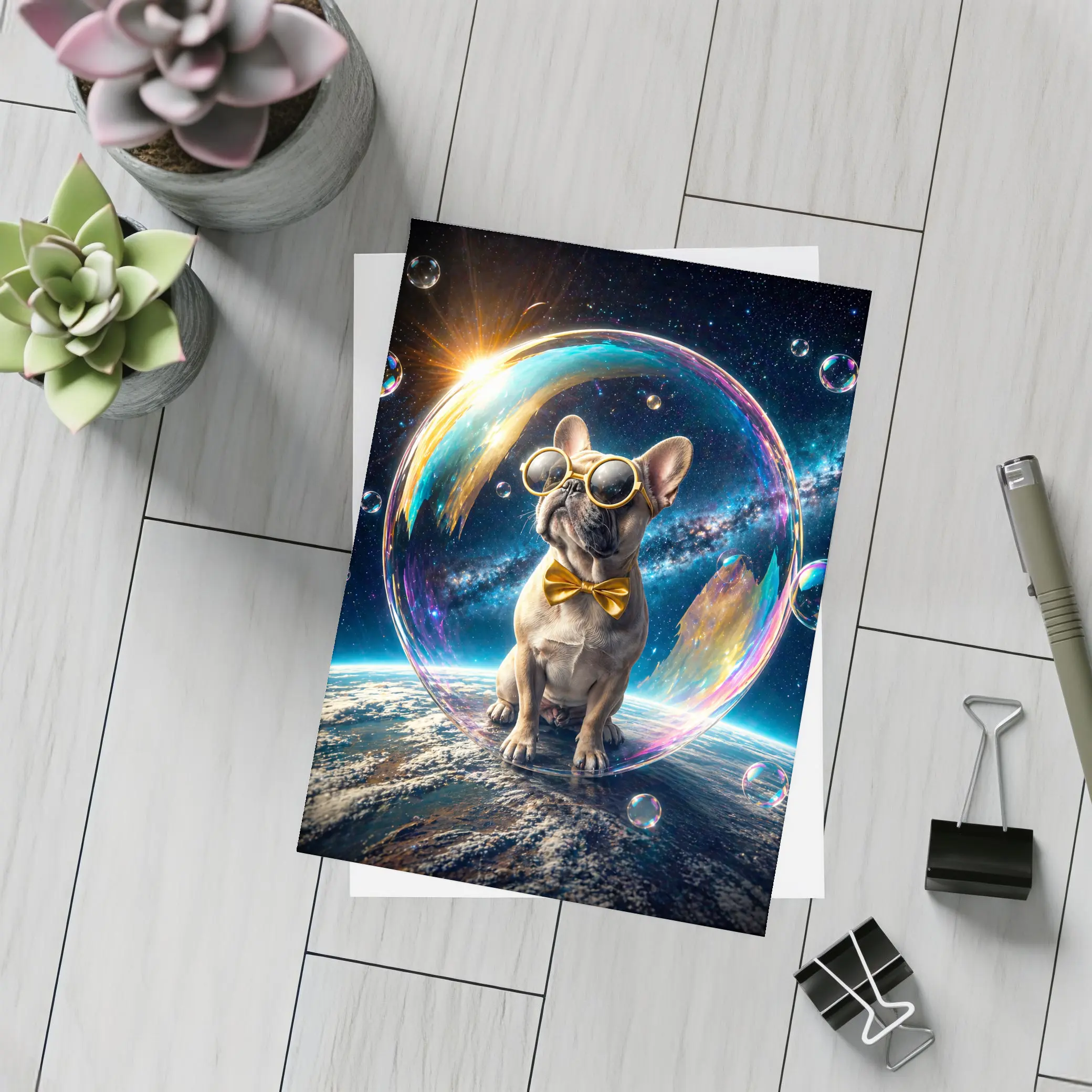 French Bulldog Space Galaxy Soap Bubble – Postcards