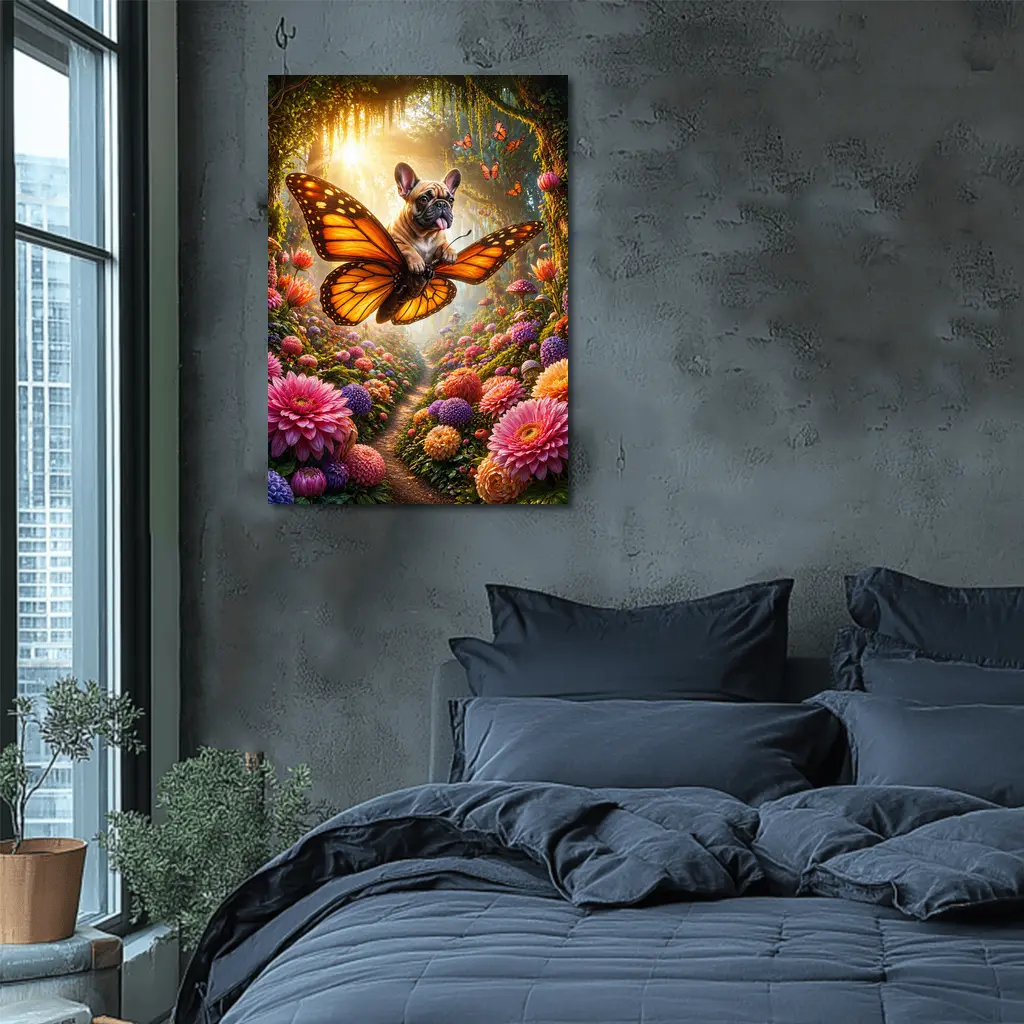 French Bulldog Butterfly Flying Magical Flower Garden – Wall Art