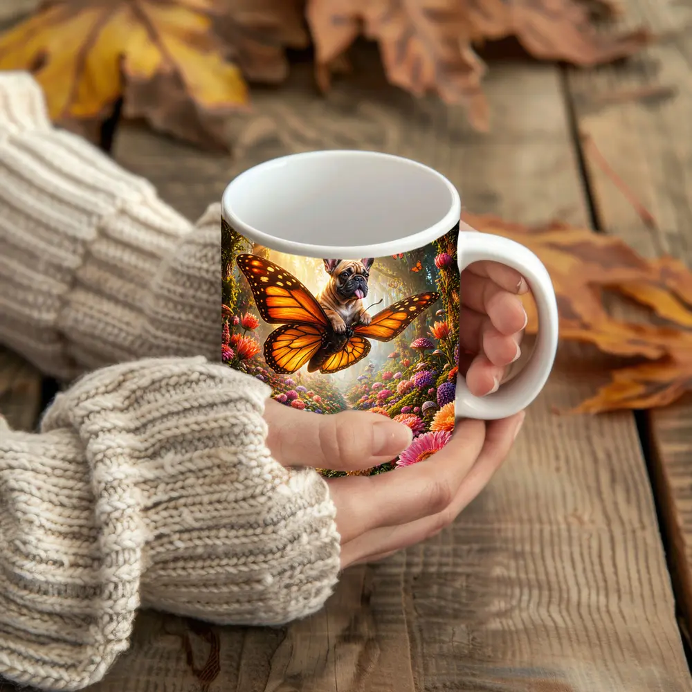 French Bulldog Butterfly Flying Magical Flower Garden – Mugs