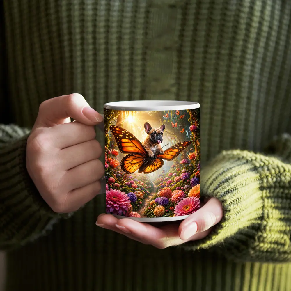 French Bulldog Butterfly Flying Magical Flower Garden – Mugs