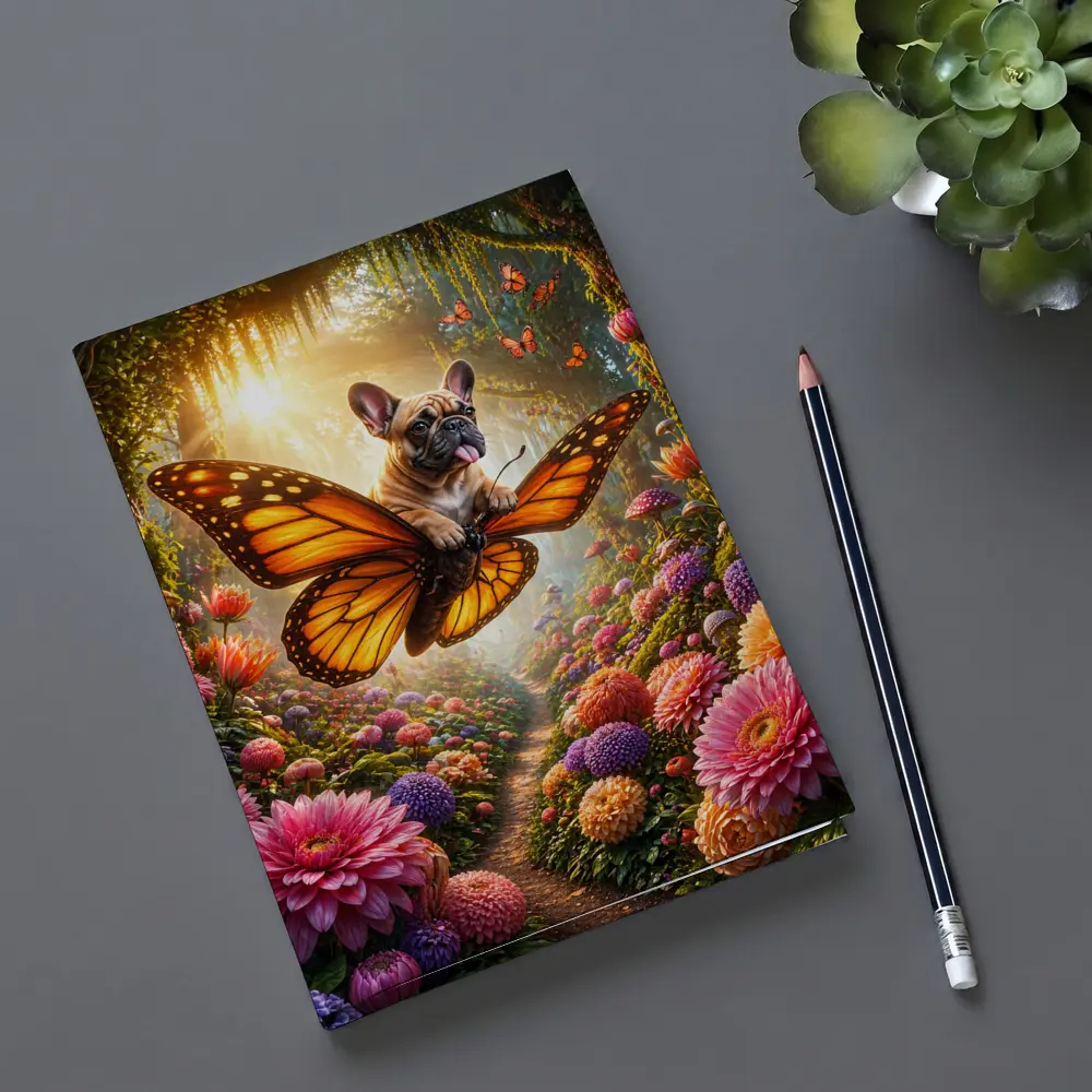 French Bulldog Butterfly Flying Magical Flower Garden – Notebooks