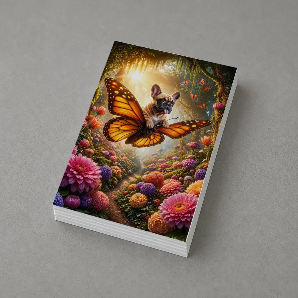 French Bulldog Butterfly Flying Magical Flower Garden – Postcards