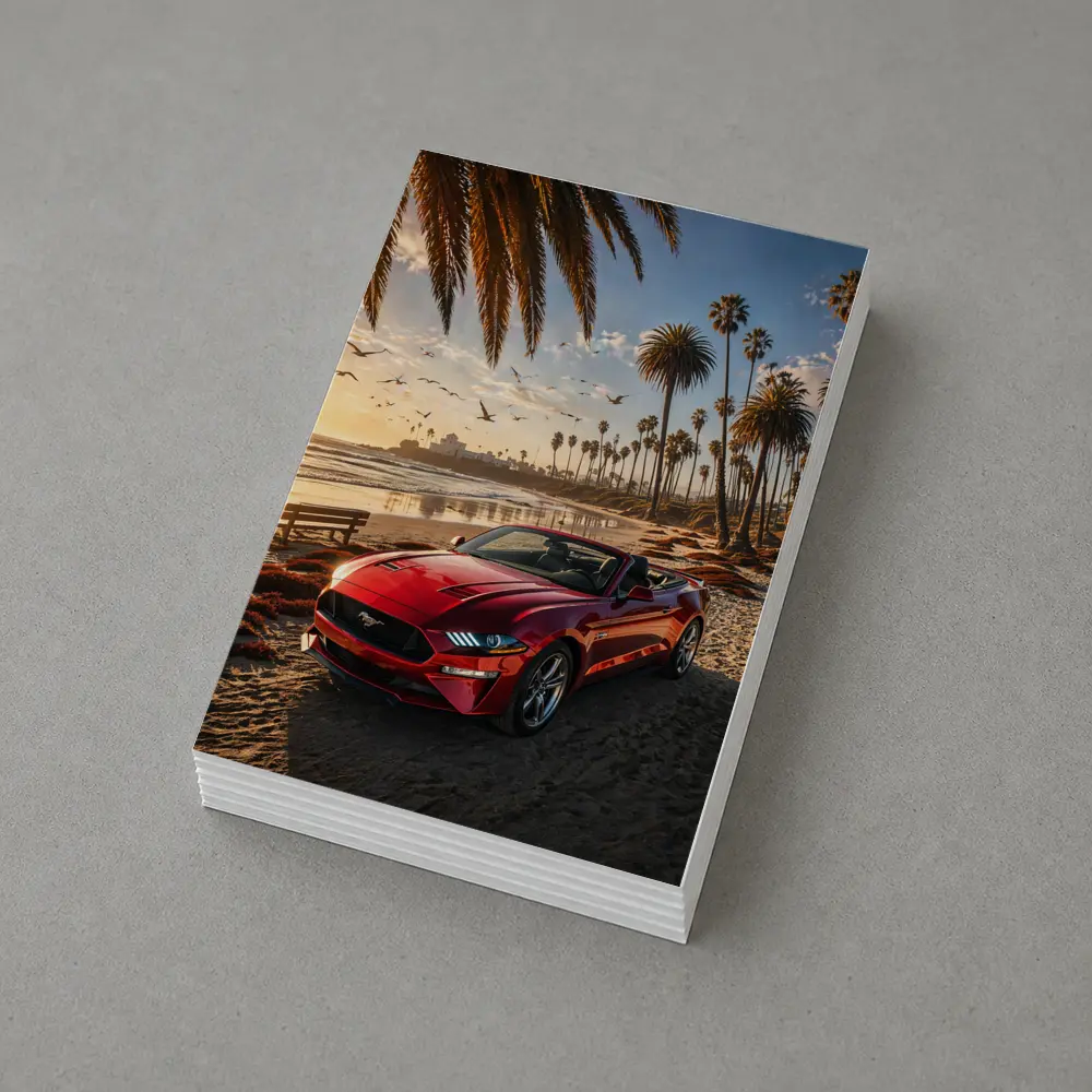 Ford Mustang Convertible Red Beach Sunset – Postcards