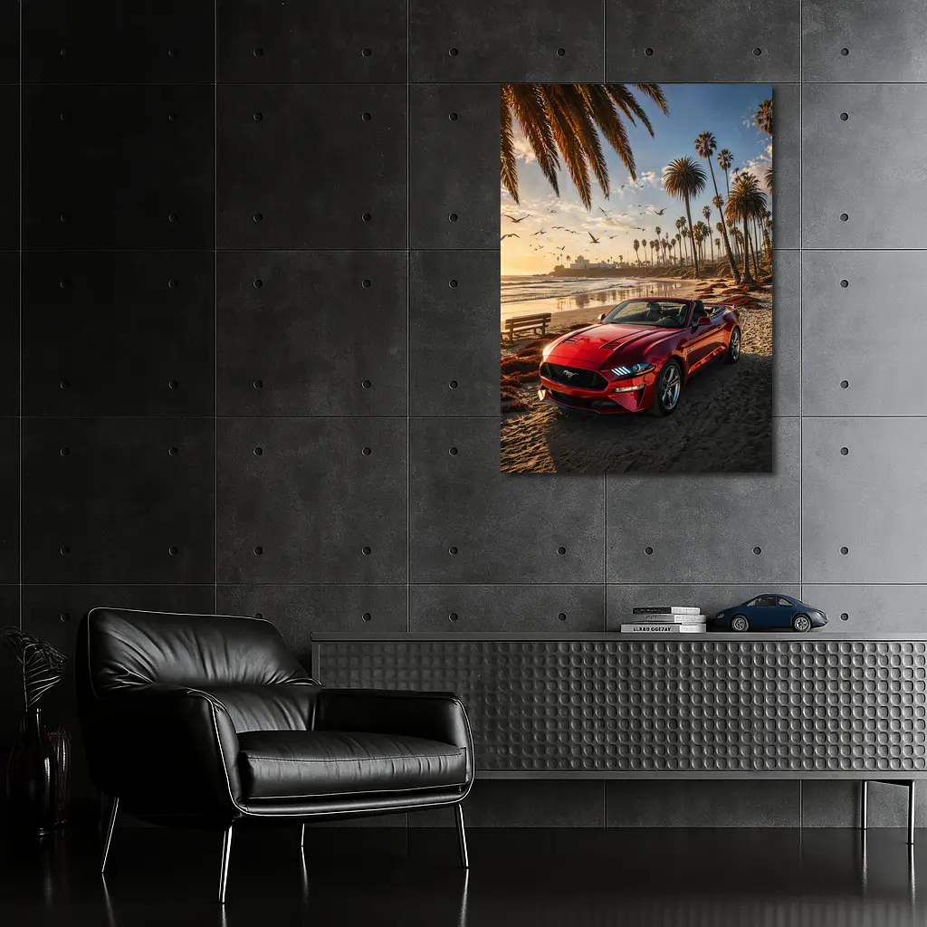 Ford Mustang Convertible Red Beach Sunset – Wall Art