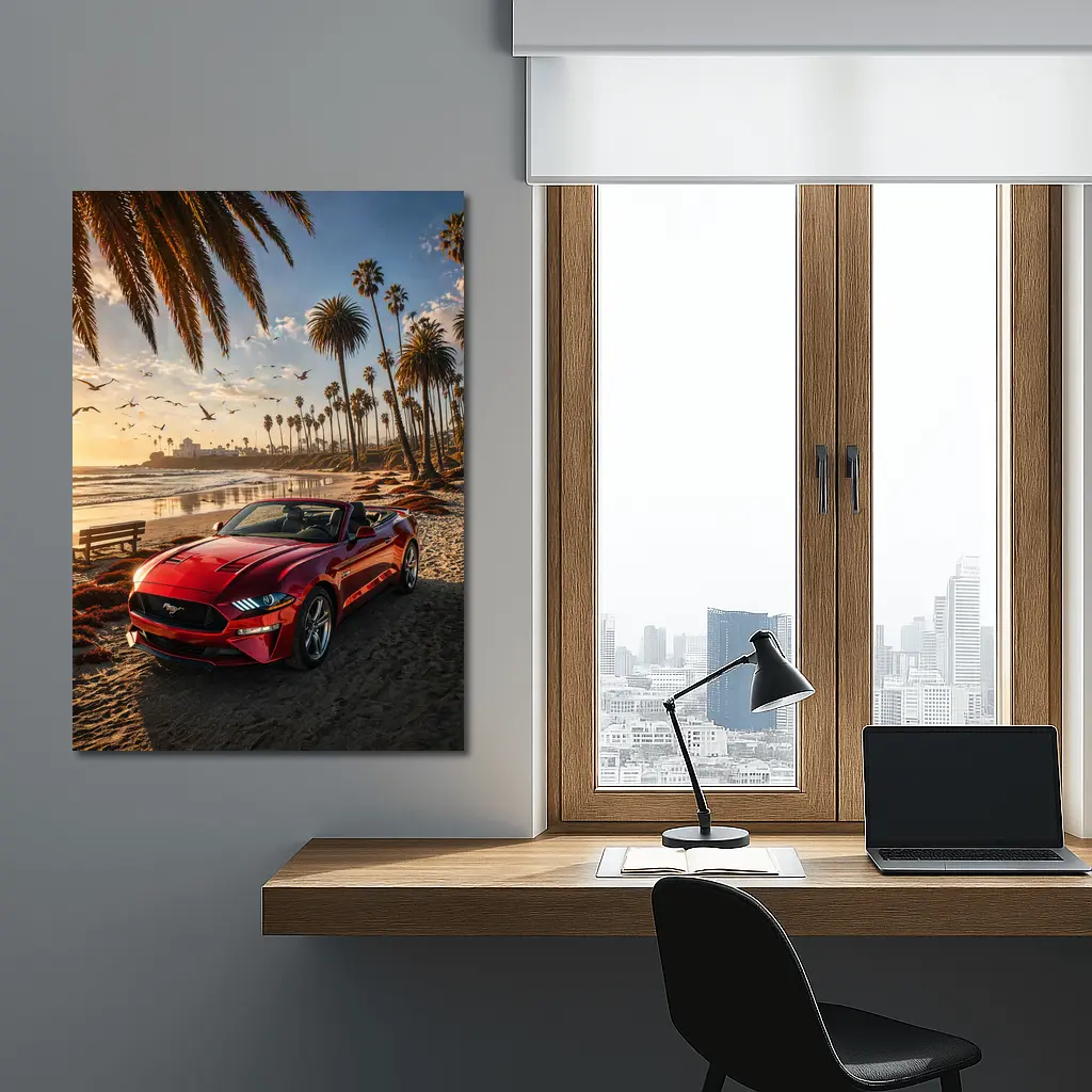 Ford Mustang Convertible Red Beach Sunset – Wall Art