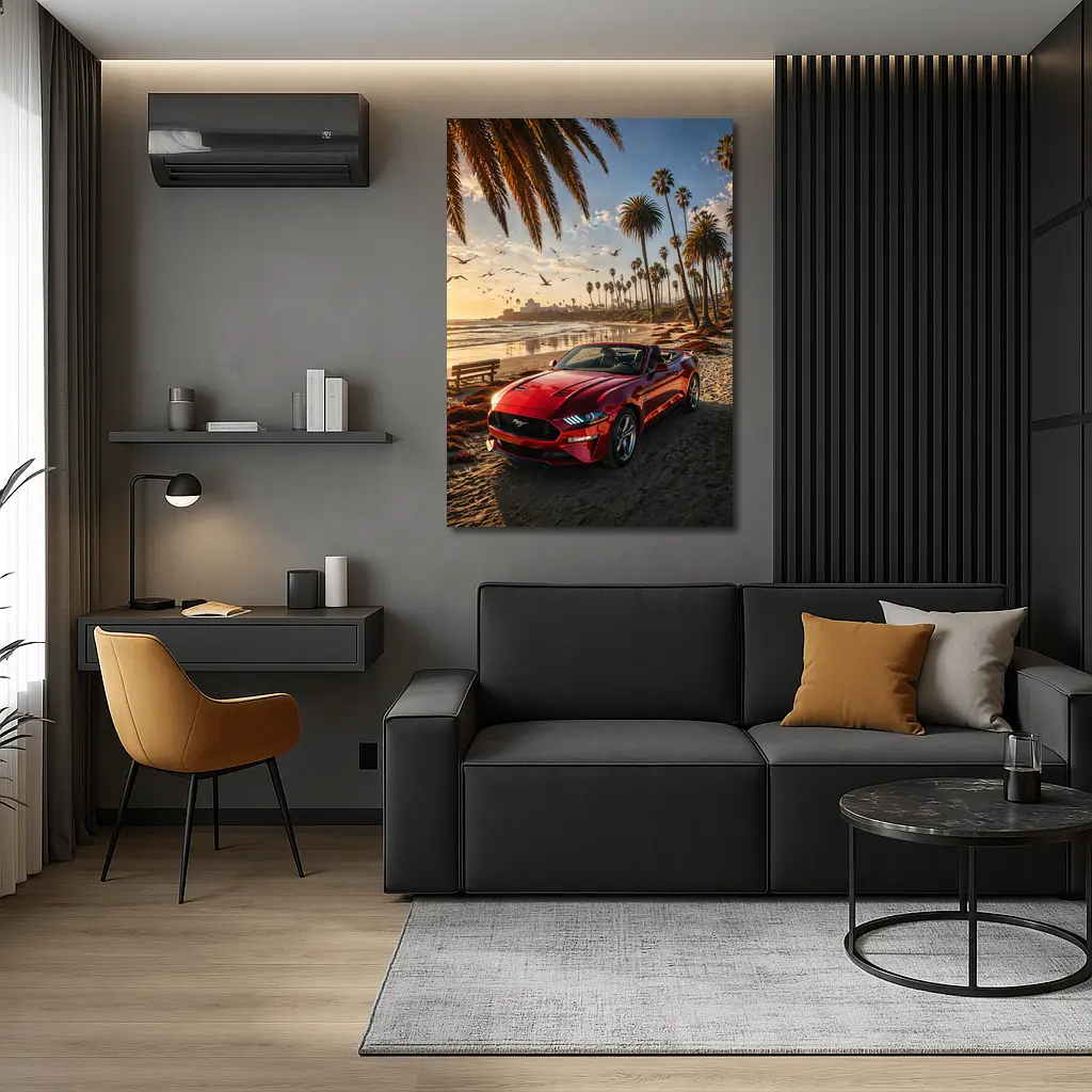 Ford Mustang Convertible Red Beach Sunset – Wall Art