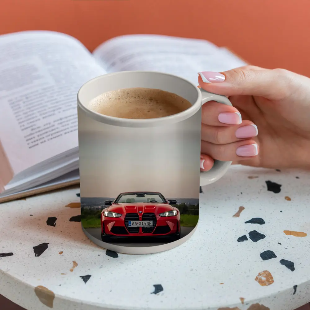 BMW M4 Competition Red Convertible Overcast Sky – Mugs