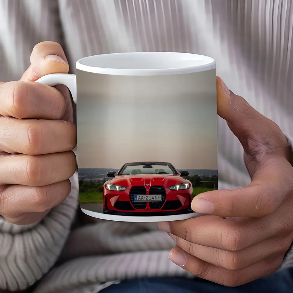 BMW M4 Competition Red Convertible Overcast Sky – Mugs