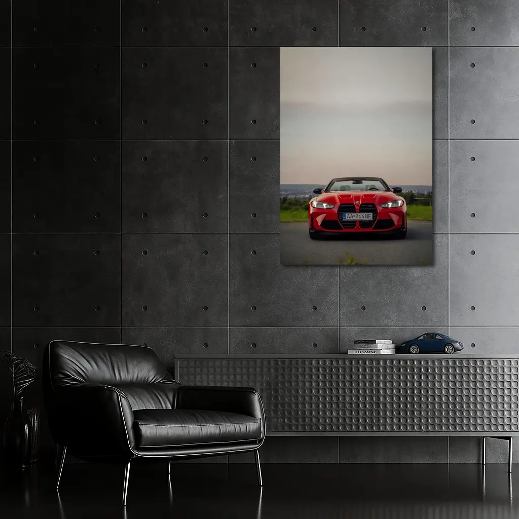 BMW M4 Competition Red Convertible Overcast Sky – Wall Art