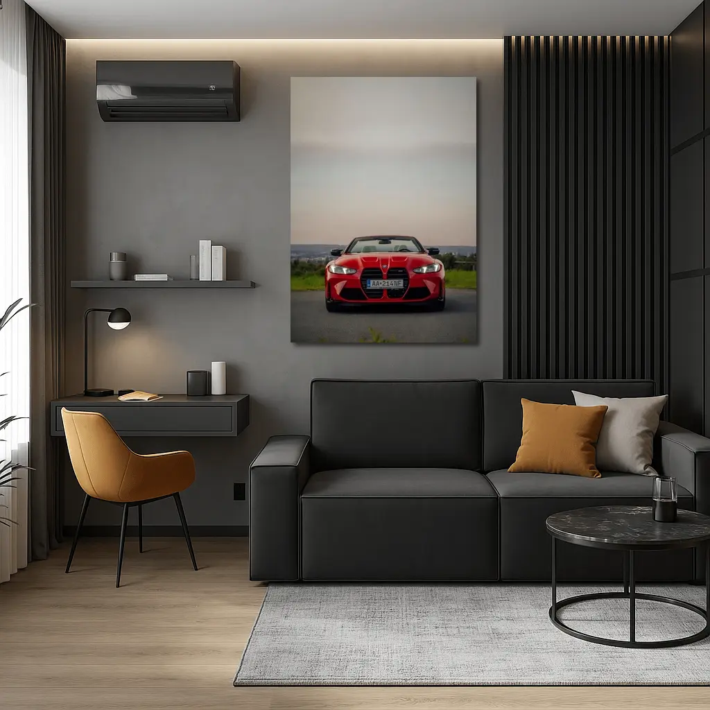 BMW M4 Competition Red Convertible Overcast Sky – Wall Art