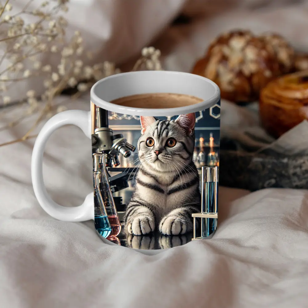American Shorthair Cat In Science Laboratory – Mugs
