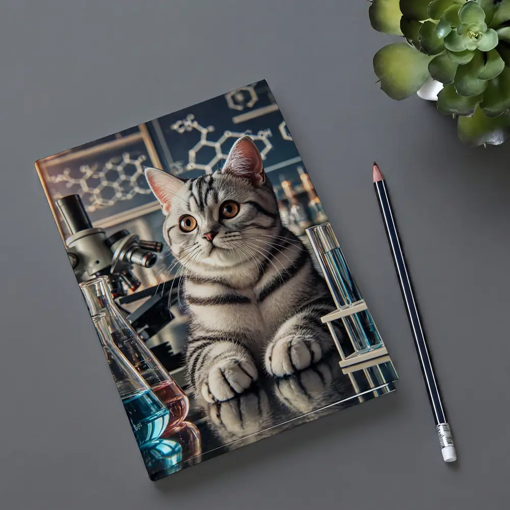 American Shorthair Cat In Science Laboratory – Notebooks