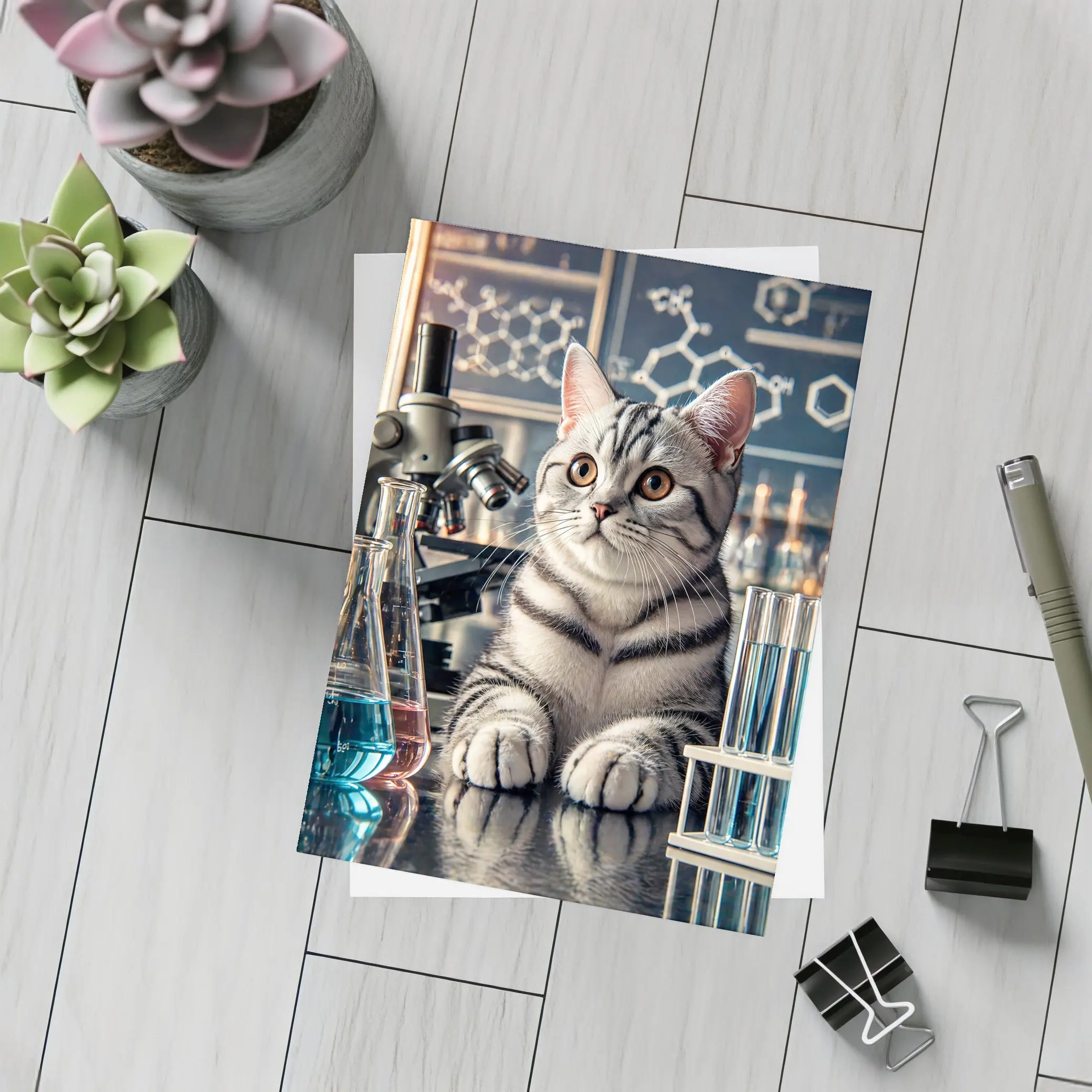 American Shorthair Cat In Science Laboratory – Postcards