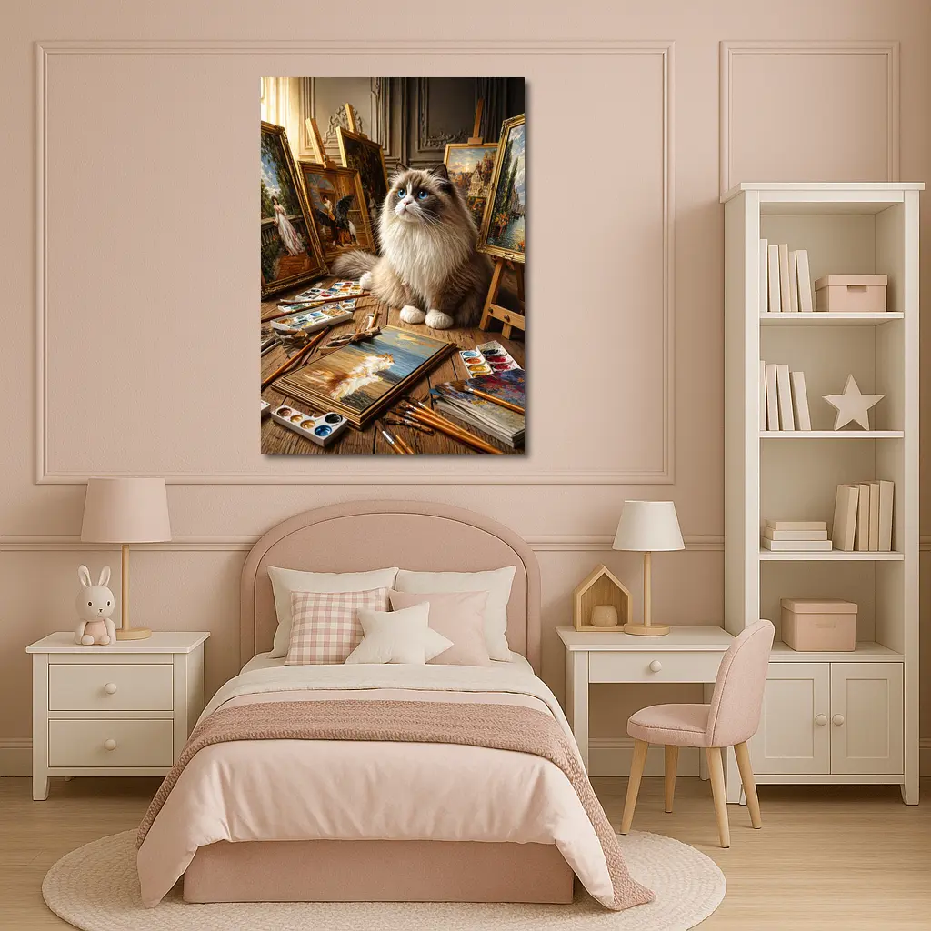 Ragdoll Cat Artist Studio Paintings Blue Eyes – Wall Art