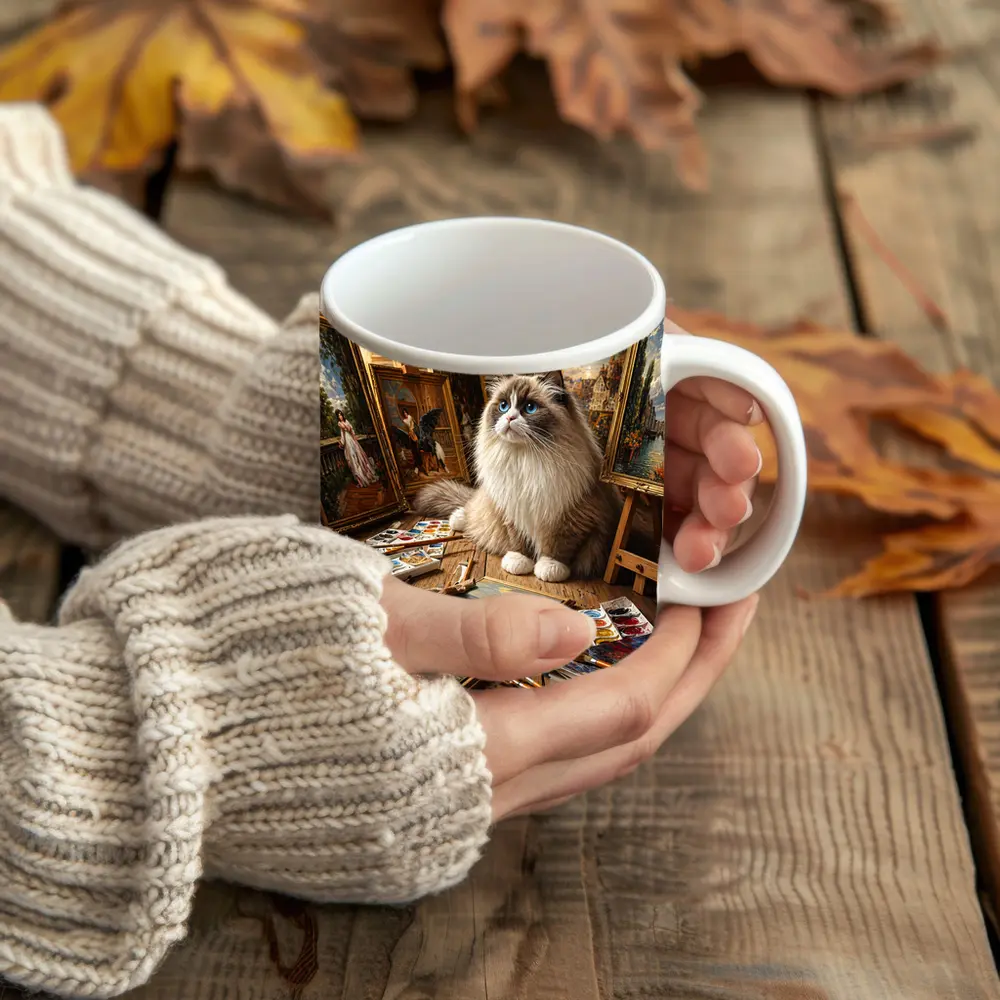 Ragdoll Cat Artist Studio Paintings Blue Eyes – Mugs