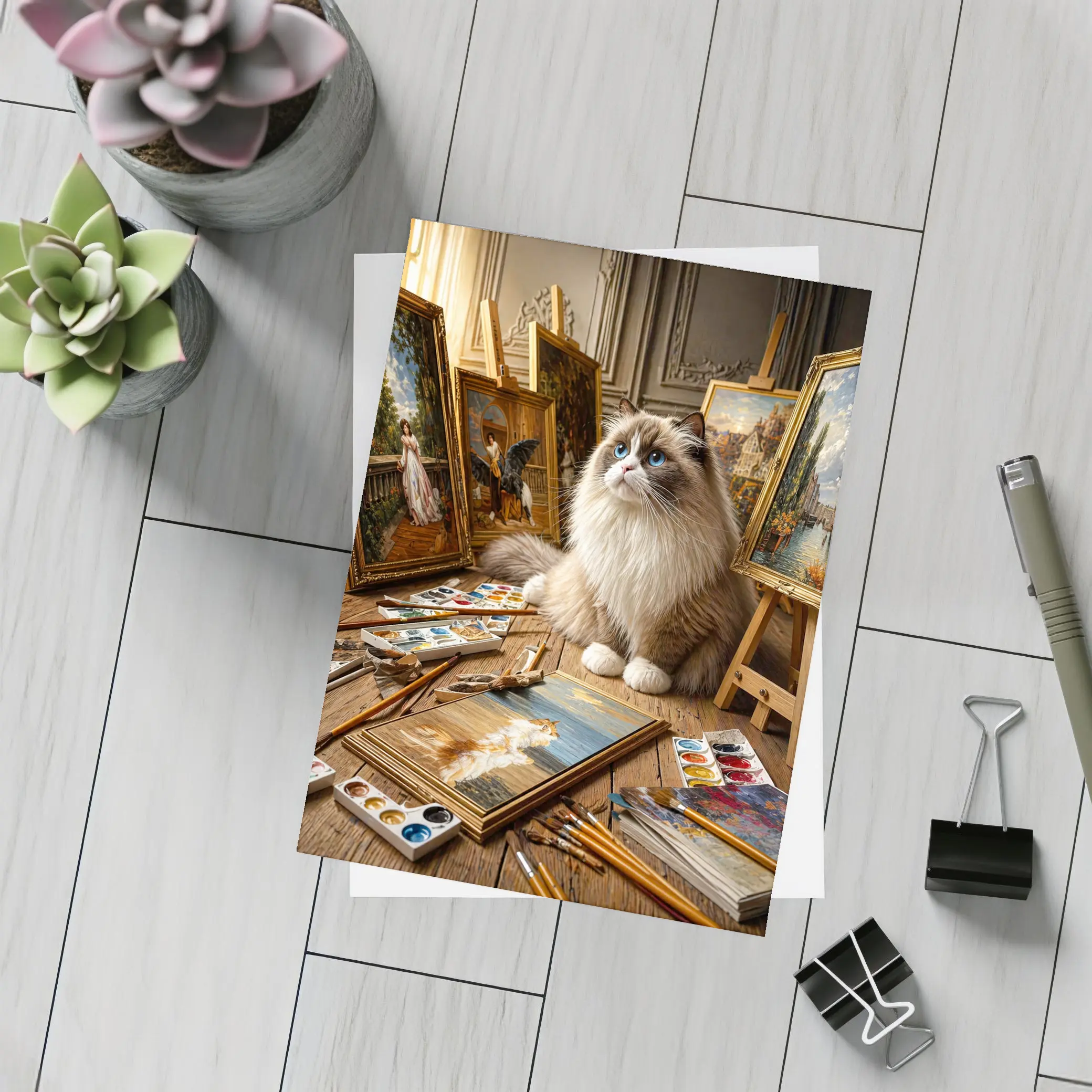 Ragdoll Cat Artist Studio Paintings Blue Eyes – Postcards
