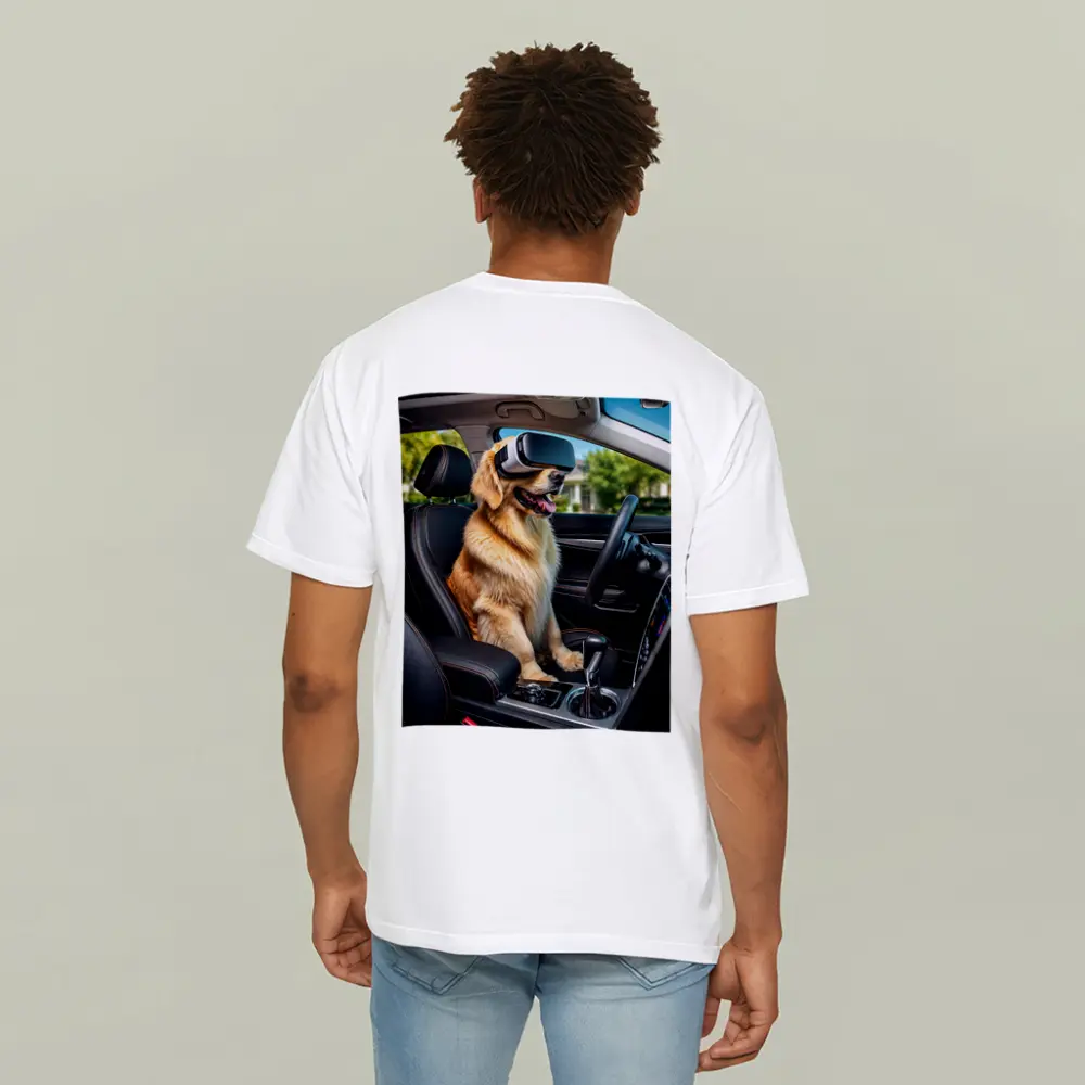 Golden Retriever Wearing VR Headset In Car – T-Shirts