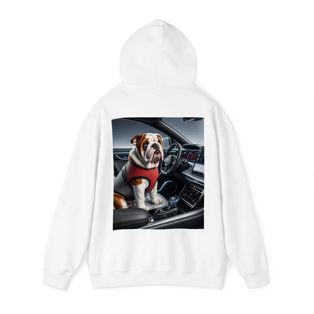 English Bulldog Sitting Inside Modern Car Interior – Hoodies