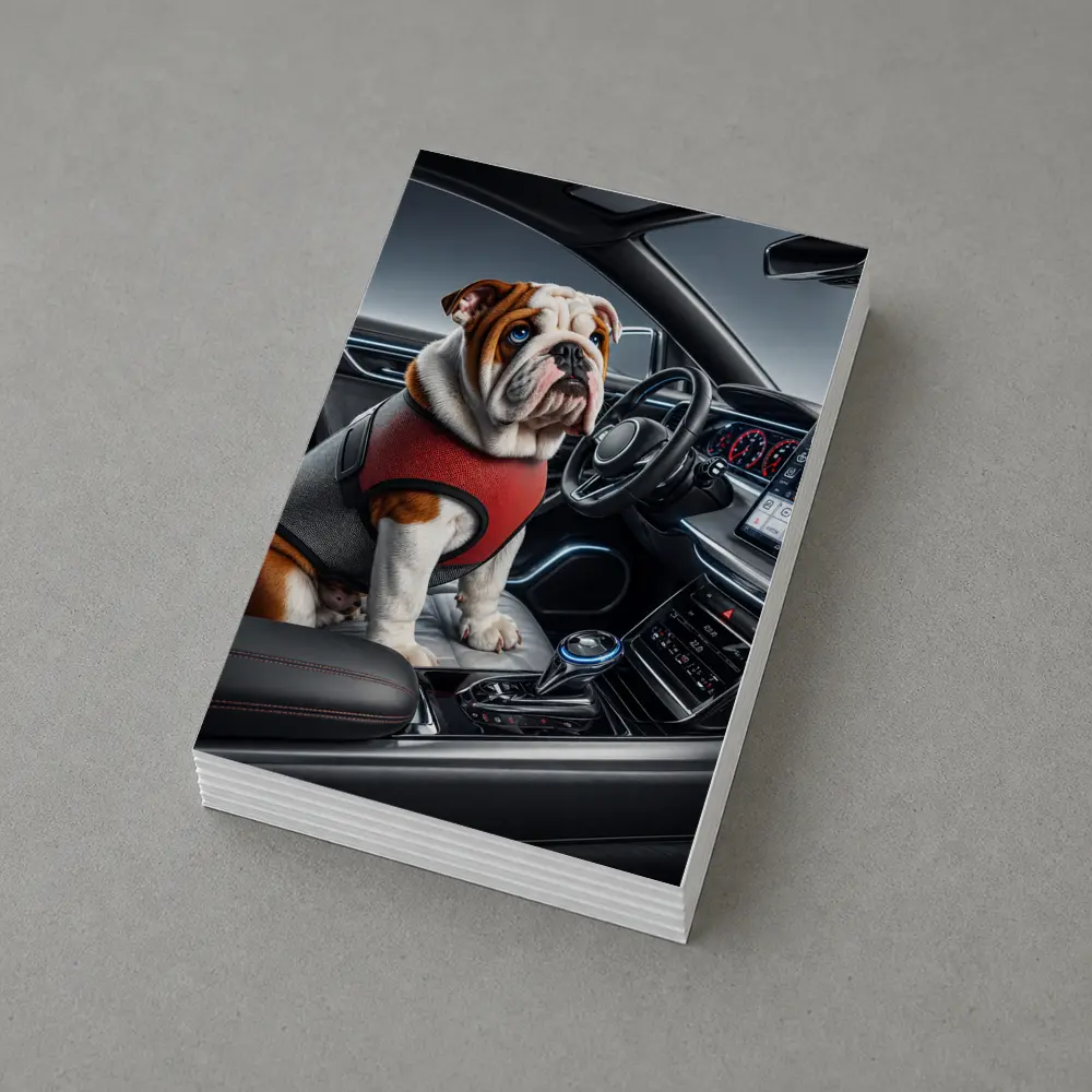 English Bulldog Sitting Inside Modern Car Interior – Postcards