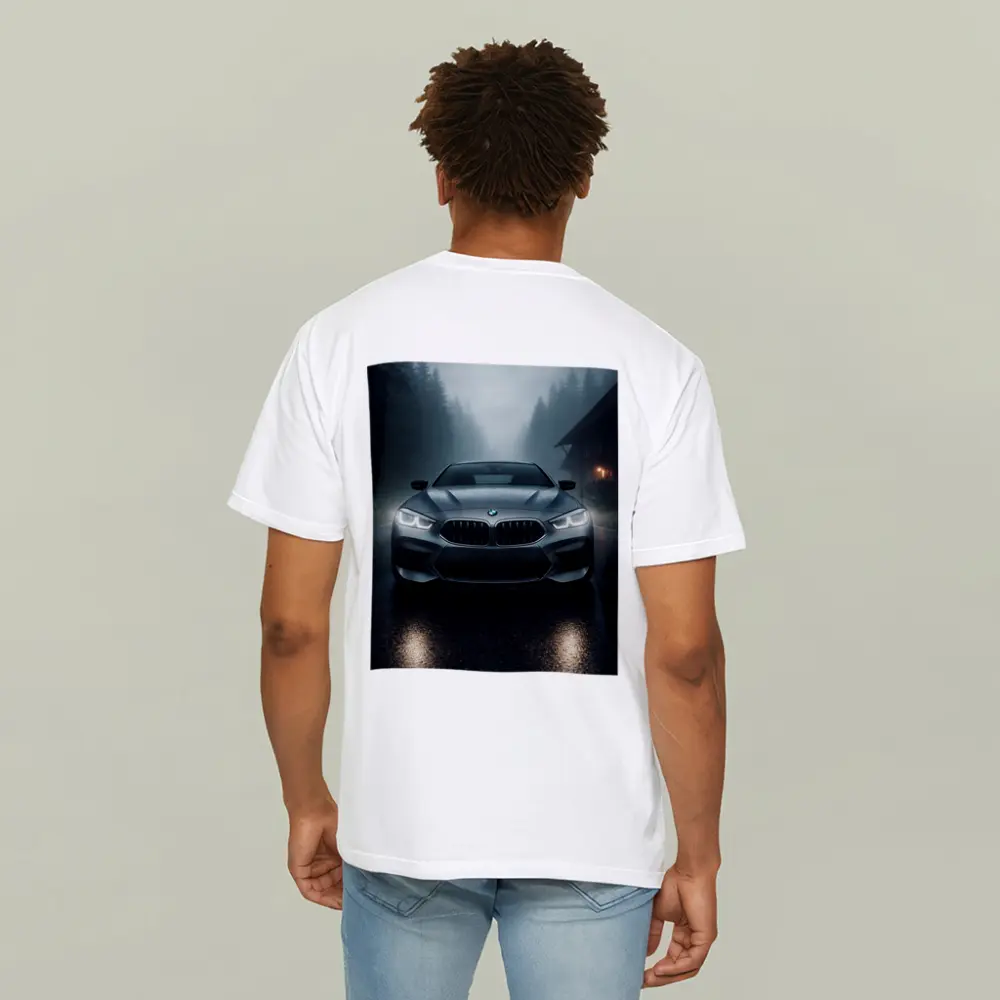 BMW M8 Front View Misty Forest Road – T-Shirts