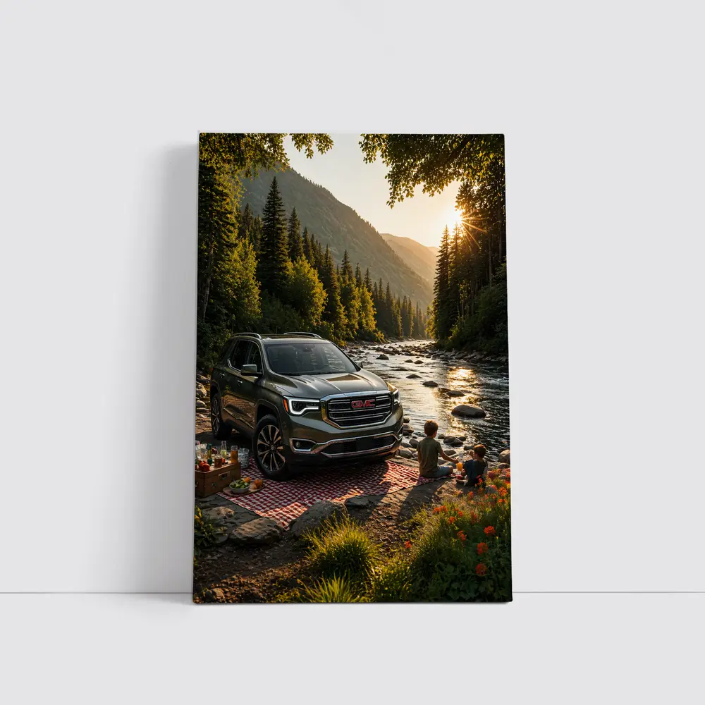 GMC Acadia Parked by Mountain River – Wall Art