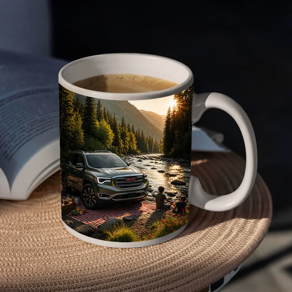 GMC Acadia Parked by Mountain River – Mugs