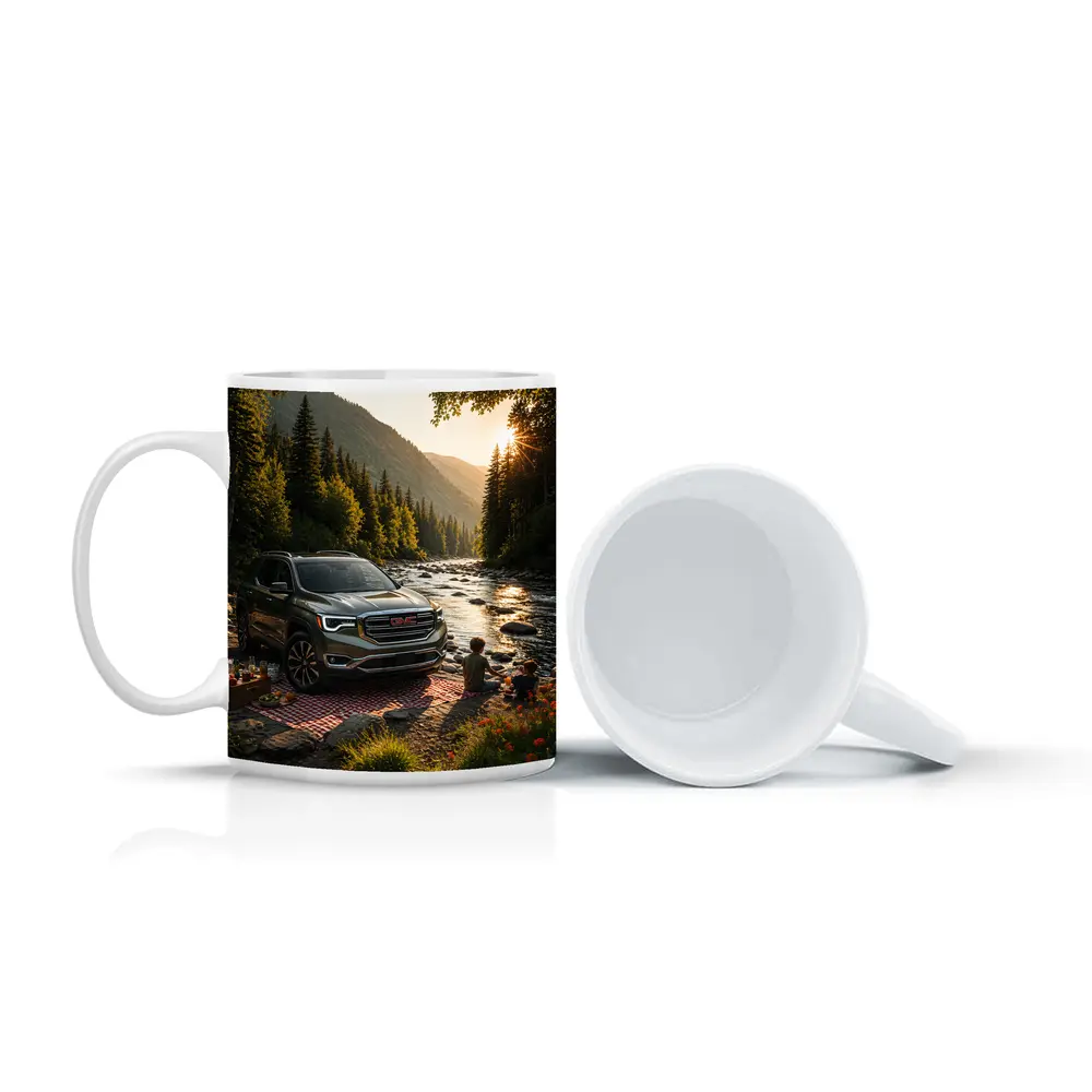 GMC Acadia Parked by Mountain River – Mugs