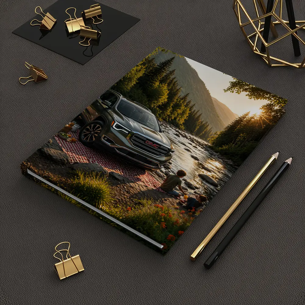 GMC Acadia Parked by Mountain River – Notebooks