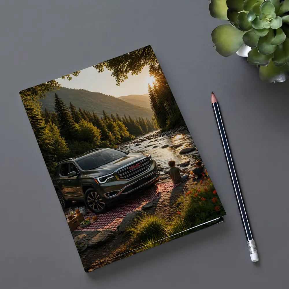 GMC Acadia Parked by Mountain River – Notebooks