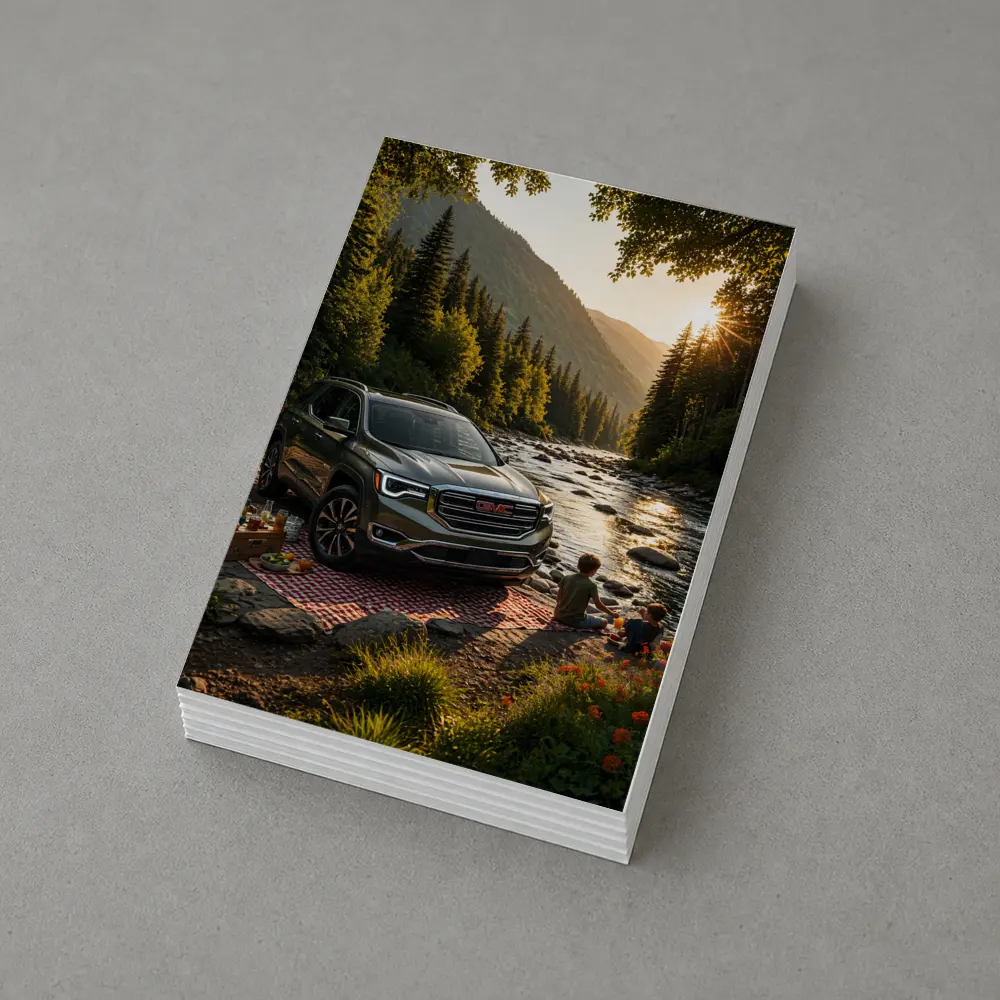 GMC Acadia Parked by Mountain River – Postcards
