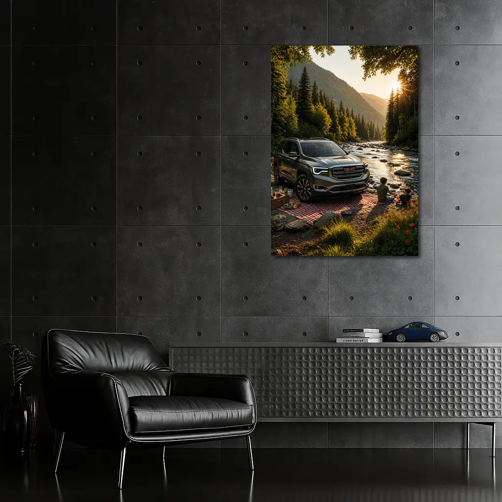 GMC Acadia Parked by Mountain River – Wall Art
