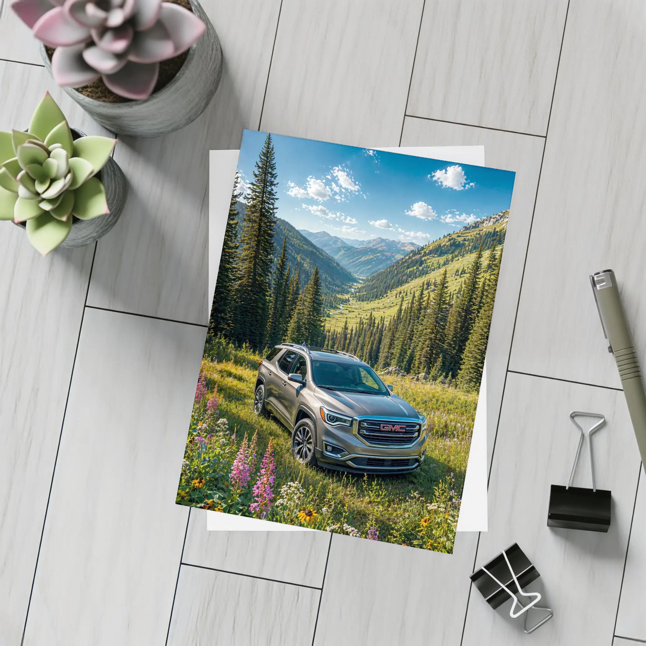 GMC Acadia Mountain Valley Green Landscape – Postcards