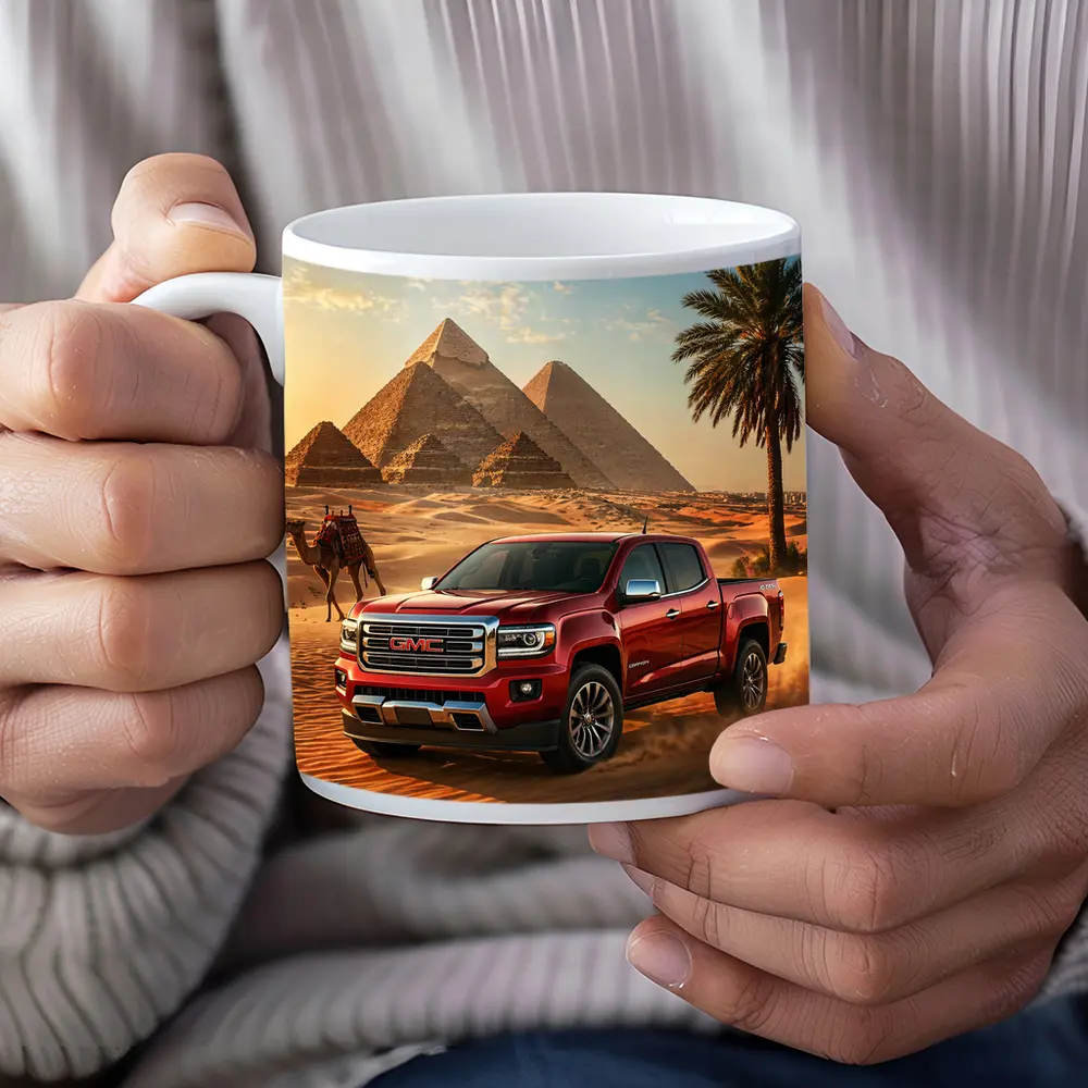 GMC Canyon Red Truck Egyptian Pyramids Desert – Mugs