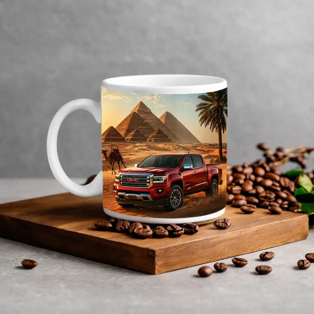 GMC Canyon Red Truck Egyptian Pyramids Desert – Mugs