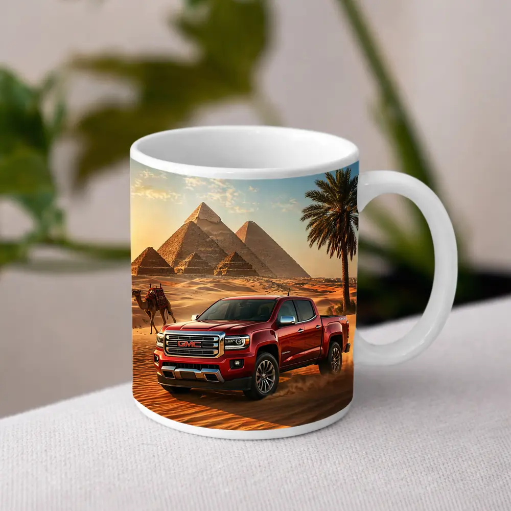 GMC Canyon Red Truck Egyptian Pyramids Desert – Mugs