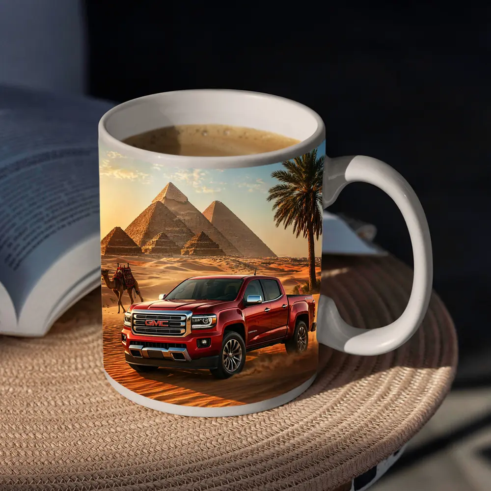 GMC Canyon Red Truck Egyptian Pyramids Desert – Mugs