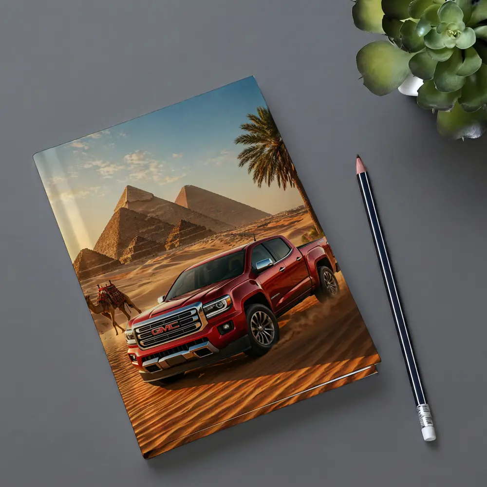 GMC Canyon Red Truck Egyptian Pyramids Desert – Notebooks