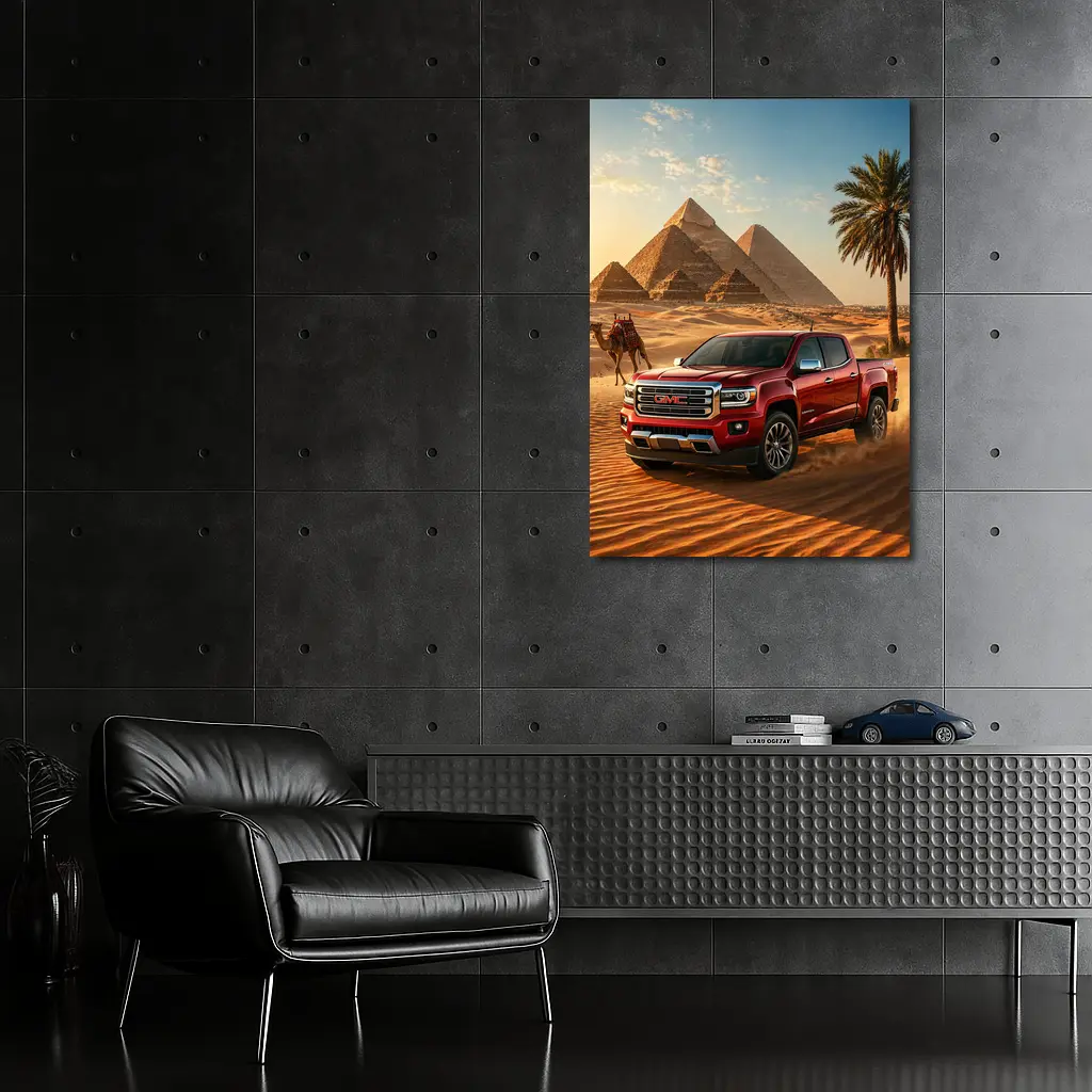 GMC Canyon Red Truck Egyptian Pyramids Desert – Wall Art