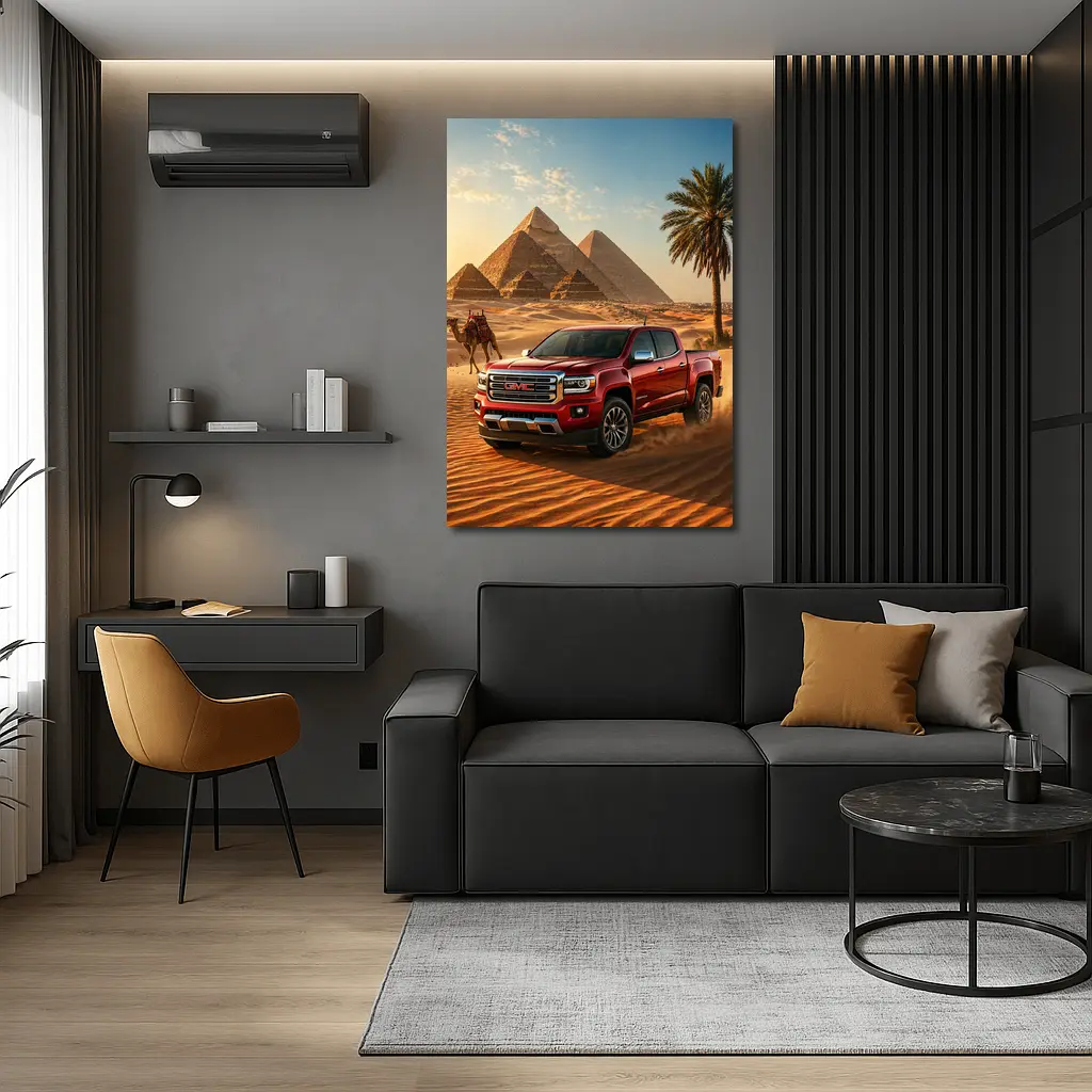 GMC Canyon Red Truck Egyptian Pyramids Desert – Wall Art