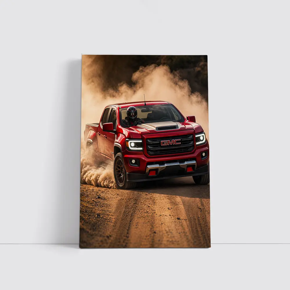 GMC Canyon Red Truck Dirt Road Drift – Wall Art