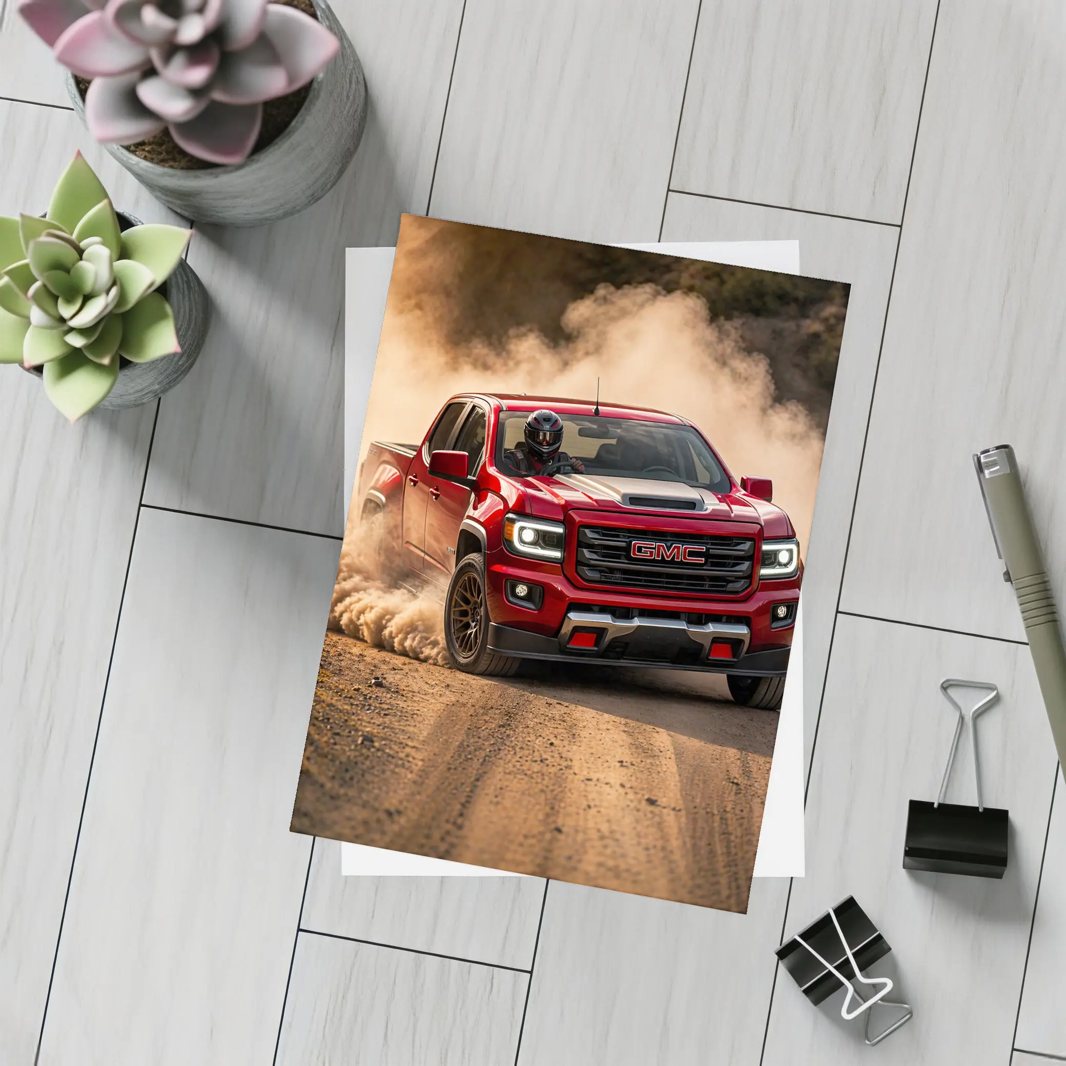 GMC Canyon Red Truck Dirt Road Drift – Postcards
