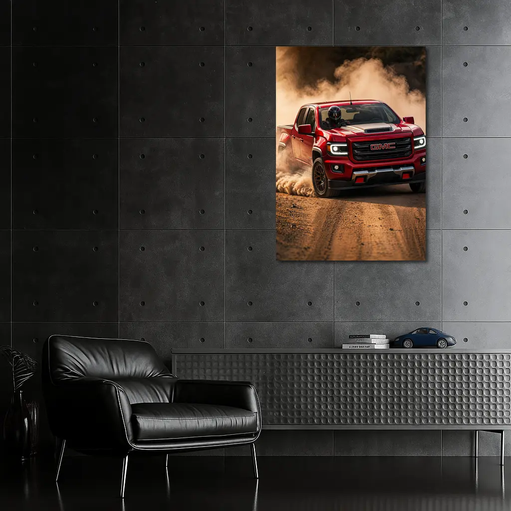 GMC Canyon Red Truck Dirt Road Drift – Wall Art