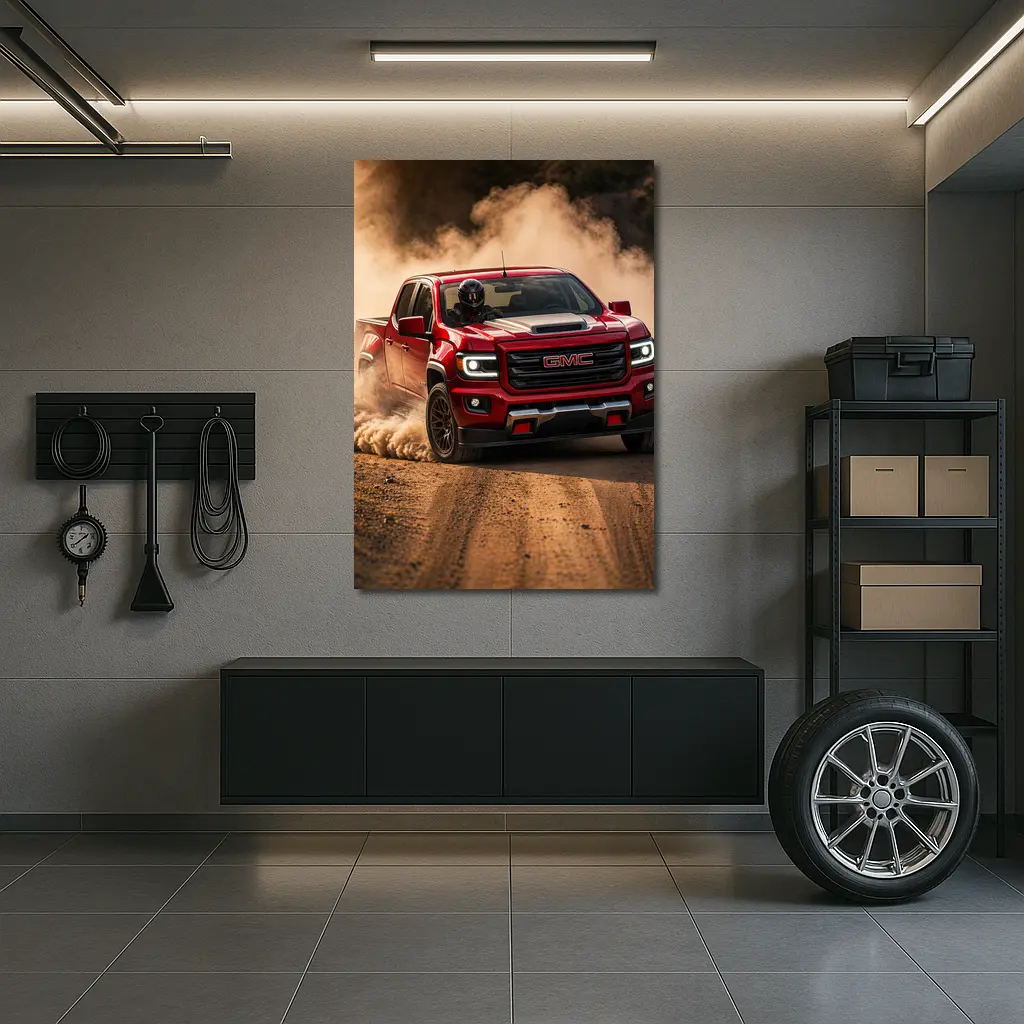 GMC Canyon Red Truck Dirt Road Drift – Wall Art