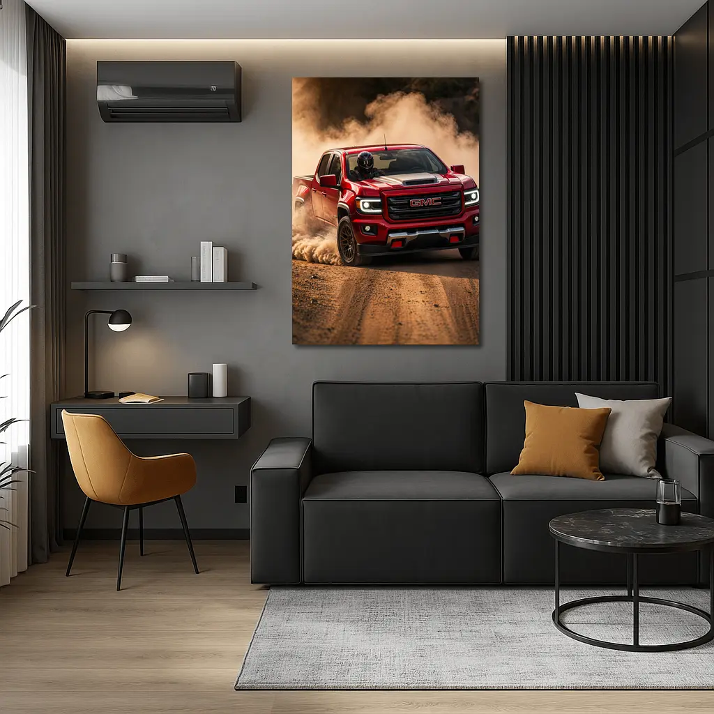 GMC Canyon Red Truck Dirt Road Drift – Wall Art