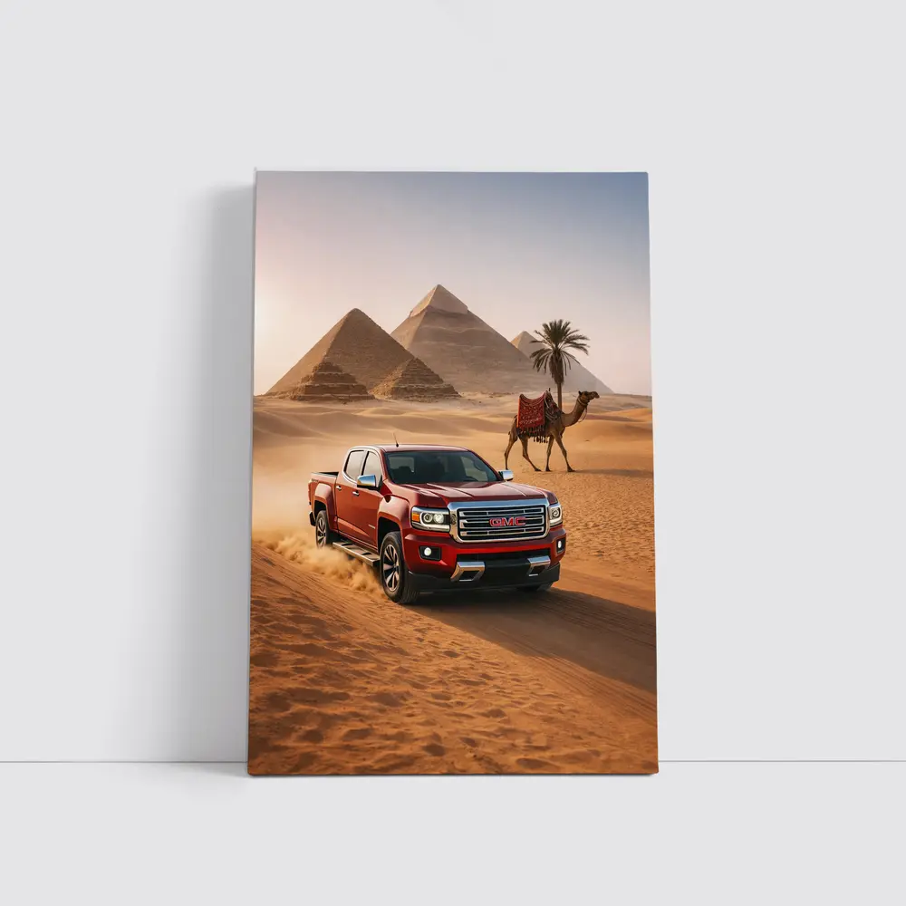 GMC Canyon Red Truck Egypt Pyramids Desert – Wall Art